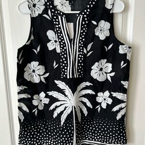 Talbots Black and White Floral Blouse